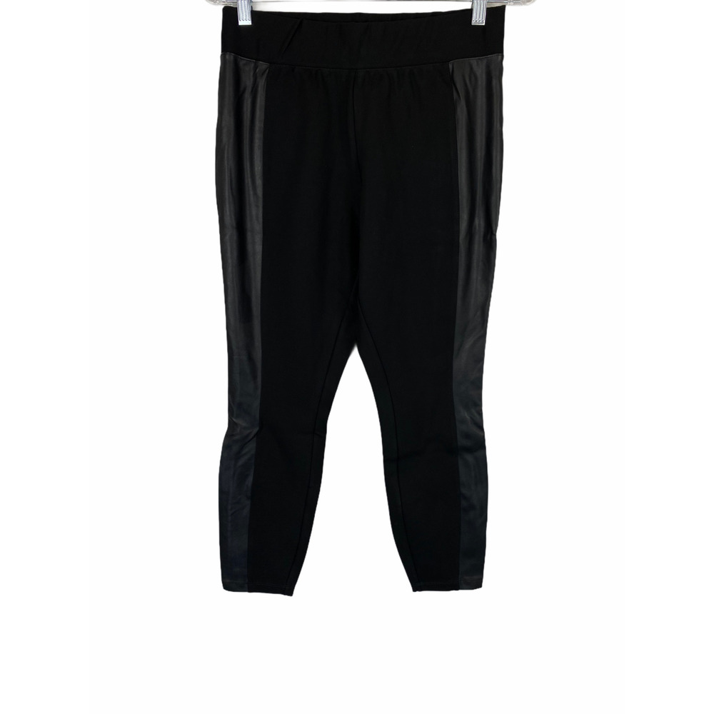 H by Halston Petite Ponte Leggings with Faux Leather Details Black 6P Size